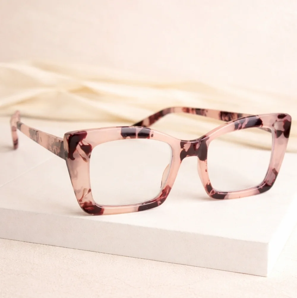 +3.50 Oversized Square Blush Pink Marble Readers Glasses